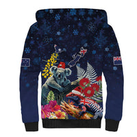 Australia and New Zealand Sherpa Hoodie Merry Christmas-Tuatara and Koala with Plants Xmas Style