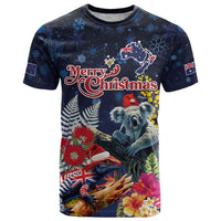 Australia and New Zealand T Shirt Merry Christmas-Tuatara and Koala with Plants Xmas Style