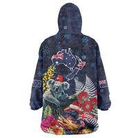 Australia and New Zealand Wearable Blanket Hoodie Merry Christmas-Tuatara and Koala with Plants Xmas Style