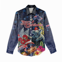 Australia and New Zealand Women Casual Shirt Merry Christmas-Tuatara and Koala with Plants Xmas Style