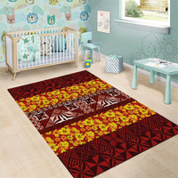 Samoa Siapo and Tapa Area Rug Pacific Tribal Pattern with Hibiscus Striped Style