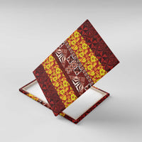 Samoa Siapo and Tapa Canvas Wall Art Pacific Tribal Pattern with Hibiscus Striped Style LT03 With Frame Red - Polynesian Pride