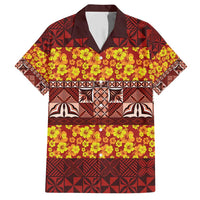 Samoa Siapo and Tapa Family Matching Short Sleeve Bodycon Dress and Hawaiian Shirt Pacific Tribal Pattern with Hibiscus Striped Style