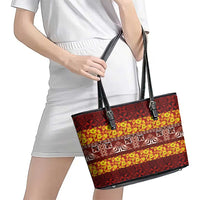 Samoa Siapo and Tapa Leather Tote Bag Pacific Tribal Pattern with Hibiscus Striped Style LT03 - Polynesian Pride
