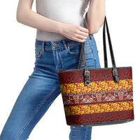 Samoa Siapo and Tapa Leather Tote Bag Pacific Tribal Pattern with Hibiscus Striped Style LT03 - Polynesian Pride