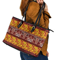Samoa Siapo and Tapa Leather Tote Bag Pacific Tribal Pattern with Hibiscus Striped Style LT03 - Polynesian Pride