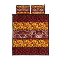 Samoa Siapo and Tapa Quilt Bed Set Pacific Tribal Pattern with Hibiscus Striped Style