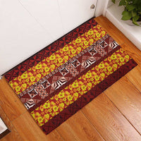 Samoa Siapo and Tapa Rubber Doormat Pacific Tribal Pattern with Hibiscus Striped Style LT03 - Polynesian Pride