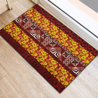 Samoa Siapo and Tapa Rubber Doormat Pacific Tribal Pattern with Hibiscus Striped Style LT03 - Polynesian Pride