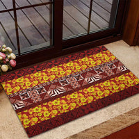 Samoa Siapo and Tapa Rubber Doormat Pacific Tribal Pattern with Hibiscus Striped Style LT03 - Polynesian Pride