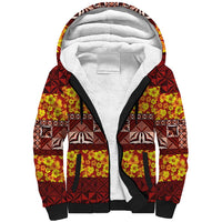 Samoa Siapo and Tapa Sherpa Hoodie Pacific Tribal Pattern with Hibiscus Striped Style LT03 Unisex Red - Polynesian Pride