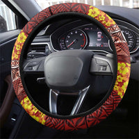 Samoa Siapo and Tapa Steering Wheel Cover Pacific Tribal Pattern with Hibiscus Striped Style LT03 - Polynesian Pride