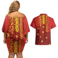Samoa Tapa Pacific Tribal Pattern Couples Matching Off Shoulder Short Dress and Hawaiian Shirt Hibiscus and Plumeria LT03 - Polynesian Pride