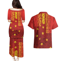 Samoa Tapa Pacific Tribal Pattern Couples Matching Puletasi and Hawaiian Shirt Hibiscus and Plumeria LT03 - Polynesian Pride