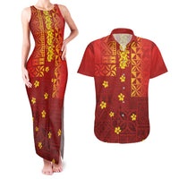 Samoa Tapa Pacific Tribal Pattern Couples Matching Tank Maxi Dress and Hawaiian Shirt Hibiscus and Plumeria LT03 Red - Polynesian Pride