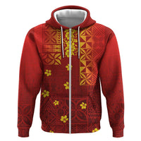Samoa Tapa Pacific Tribal Pattern Hoodie Hibiscus and Plumeria LT03 Zip Hoodie Red - Polynesian Pride