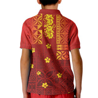 Samoa Tapa Pacific Tribal Pattern Kid Polo Shirt Hibiscus and Plumeria