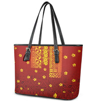 Samoa Tapa Pacific Tribal Pattern Leather Tote Bag Hibiscus and Plumeria LT03 - Polynesian Pride