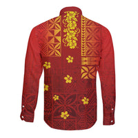 Samoa Tapa Pacific Tribal Pattern Long Sleeve Button Shirt Hibiscus and Plumeria LT03 - Polynesian Pride