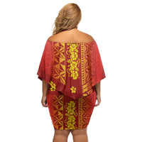 Samoa Tapa Pacific Tribal Pattern Off Shoulder Short Dress Hibiscus and Plumeria LT03 - Polynesian Pride