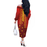 Samoa Tapa Pacific Tribal Pattern Off The Shoulder Long Sleeve Dress Hibiscus and Plumeria LT03 - Polynesian Pride