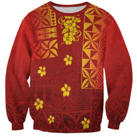 Samoa Tapa Pacific Tribal Pattern Sweatshirt Hibiscus and Plumeria LT03 Unisex Red - Polynesian Pride