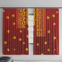 Samoa Tapa Pacific Tribal Pattern Window Curtain Hibiscus and Plumeria LT03 With Hooks Red - Polynesian Pride