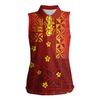 Samoa Tapa Pacific Tribal Pattern Women Sleeveless Polo Shirt - Hibiscus and Plumeria LT03 Female Red - Polynesian Pride