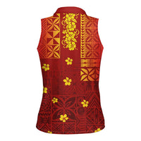 Samoa Tapa Pacific Tribal Pattern Women Sleeveless Polo Shirt - Hibiscus and Plumeria LT03 - Polynesian Pride