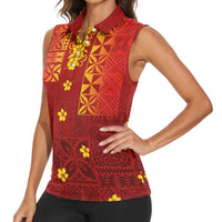 Samoa Tapa Pacific Tribal Pattern Women Sleeveless Polo Shirt - Hibiscus and Plumeria LT03 - Polynesian Pride