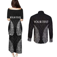 New Zealand Netball Couples Matching Puletasi and Long Sleeve Button Shirt Koru and Maori Tattoo Jersey