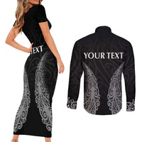 New Zealand Netball Couples Matching Short Sleeve Bodycon Dress and Long Sleeve Button Shirt Koru and Maori Tattoo Jersey