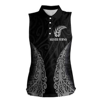 New Zealand Netball Women Sleeveless Polo Shirt Koru and Maori Tattoo Jersey