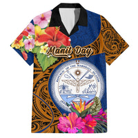 Personalised Marshall Islands Manit Day Hawaiian Shirt Marshall Seal Mix Hibiscus Flower Maori Pattern Style LT03 Blue - Polynesian Pride