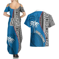 Fiji Rugby Couples Matching Summer Maxi Dress and Hawaiian Shirt Coat of Arms Palm Tree Mix Polynesia Tapa Pattern LT03 - Polynesian Pride