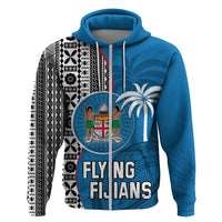 Fiji Rugby Hoodie Coat of Arms Palm Tree Mix Polynesia Tapa Pattern LT03 Zip Hoodie Blue - Polynesian Pride