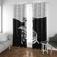 Custom New Zealand World Cup 2023 Window Curtain Aotearoa Haka Rugby with Silver Fern Maori Ethnic Pattern LT03 With Grommets Black - Polynesian Pride