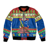 Solomon Islands Christmas Bomber Jacket Santa With Flag Of Solomon Polynesian Tribal Xmas Vibe LT03 Unisex Blue - Polynesian Pride