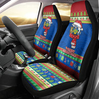 Solomon Islands Christmas Car Seat Cover Santa With Flag Of Solomon Polynesian Tribal Xmas Vibe LT03 - Polynesian Pride