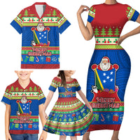 Solomon Islands Christmas Family Matching Short Sleeve Bodycon Dress and Hawaiian Shirt Santa With Flag Of Solomon Polynesian Tribal Xmas Vibe LT03 - Polynesian Pride