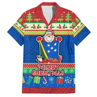 Solomon Islands Christmas Hawaiian Shirt Santa With Flag Of Solomon Polynesian Tribal Xmas Vibe LT03 Blue - Polynesian Pride