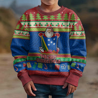 Solomon Islands Christmas Kid Ugly Christmas Sweater Santa With Flag Of Solomon Polynesian Tribal Xmas Vibe LT03 - Polynesian Pride