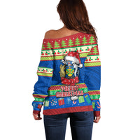 Solomon Islands Christmas Off Shoulder Sweater Santa With Flag Of Solomon Polynesian Tribal Xmas Vibe LT03 - Polynesian Pride