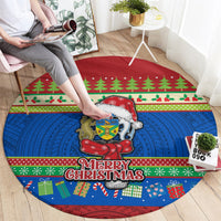Solomon Islands Christmas Round Carpet Santa With Flag Of Solomon Polynesian Tribal Xmas Vibe LT03 - Polynesian Pride