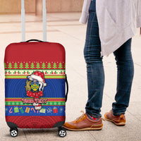 Personalised Solomon Islands Christmas Luggage Cover Santa With Flag Of Solomon Polynesian Tribal Xmas Vibe LT03 Blue - Polynesian Pride