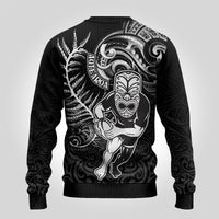 New Zealand Rugby Ugly Christmas Sweater Maori Warrior Rugby with Silver Fern Sleeve Tribal Ethnic Style LT03 - Polynesian Pride
