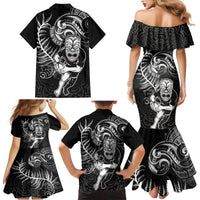 Personalised New Zealand Rugby Family Matching Mermaid Dress and Hawaiian Shirt Maori Warrior Rugby with Silver Fern Sleeve Tribal Ethnic Style LT03 - Polynesian Pride