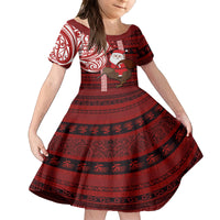 Personalized New Zealand Christmas Family Matching Off Shoulder Short Dress and Hawaiian Shirt Santa Claus and Kiwi Bird Maori Tattoo Koru Pattern LT03 Daughter's Dress Red - Polynesian Pride
