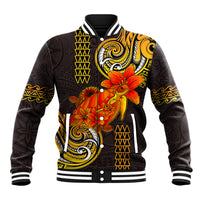Hawaii Turtle Hibiscus Flower Baseball Jacket Polynesian Tattoo LT03 Unisex Black - Polynesian Pride