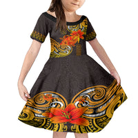 Hawaii Turtle Hibiscus Flower Kid Short Sleeve Dress Polynesian Tattoo LT03 KID Black - Polynesian Pride